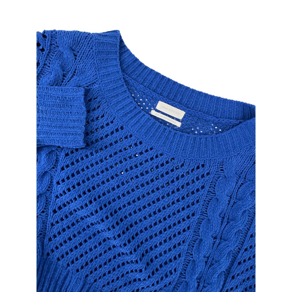 Urban Outfitters Royal Blue Cropped Cable Knit Pointelle Sweater Womens Medium